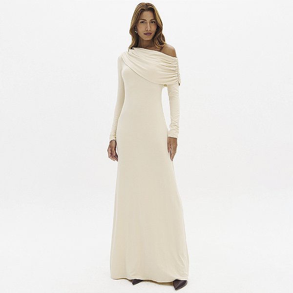 Vestido Longo Lança Perfume Manga In26 Bege Feminino