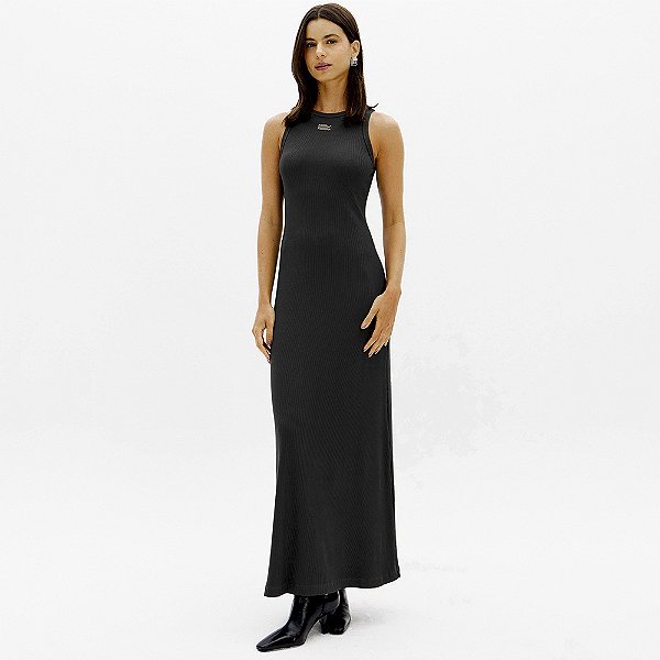 Vestido Lança Perfume Canelado Sem Manga In26 Preto Feminino
