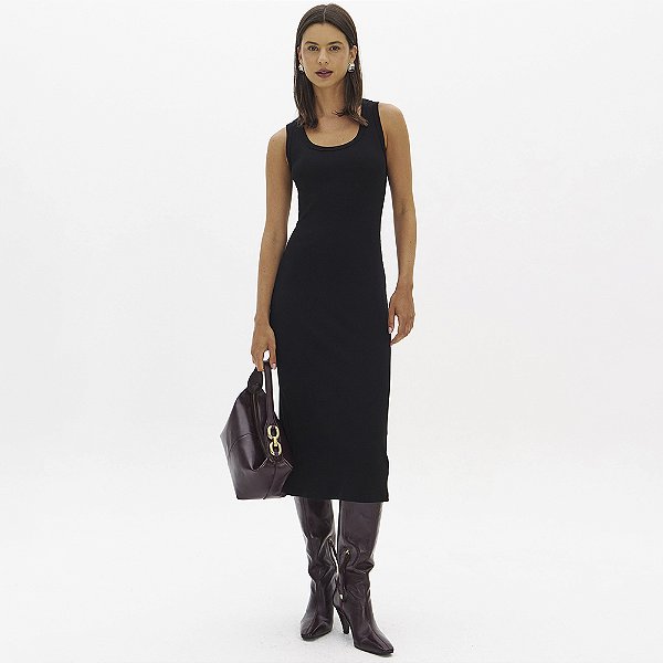 Vestido Midi Lança Perfume Canelado In26 Preto Feminino