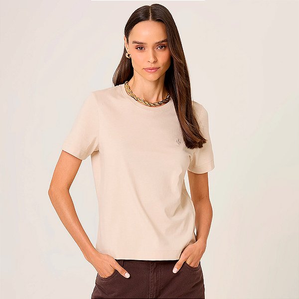 Blusa Dudalina Logo Relevo In26 Bege Feminino