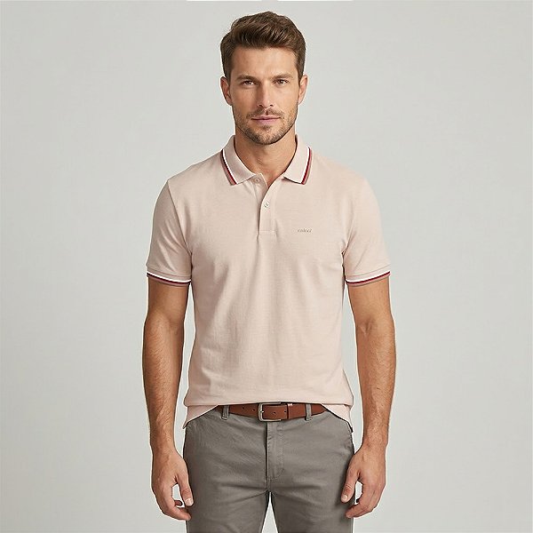 Camisa Polo Colcci 3 Lines Ou26 Rosa Masculino
