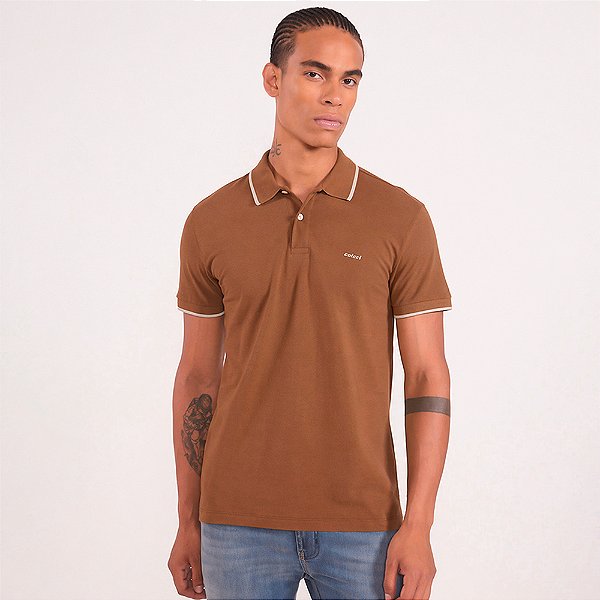 Camisa Polo Colcci Piquet 1 Listra In26 Marrom Masculino