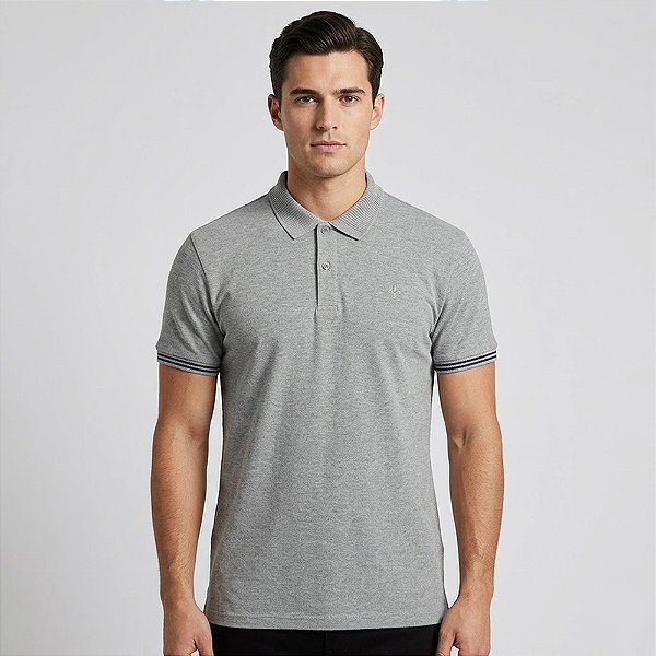 Camisa Polo Dudalina Gola Jacquard In26 Cinza Masculino