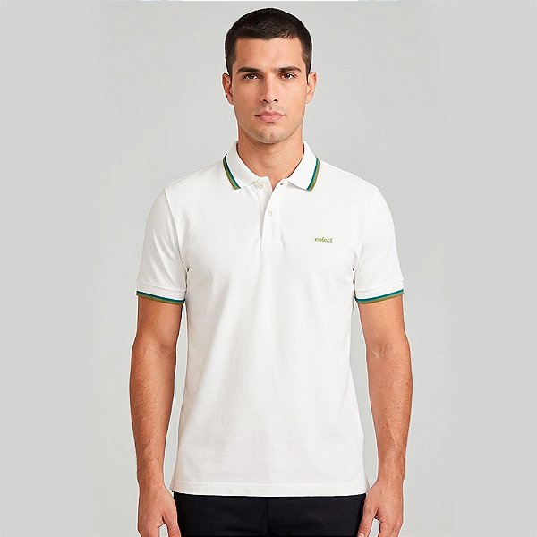 Camisa Polo Colcci Piquet 2 Listras In26 Off White Masculino