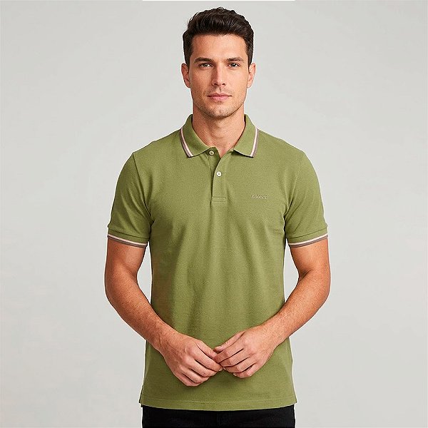 Camisa Polo Colcci Piquet 2 Listras In26 Verde Masculino