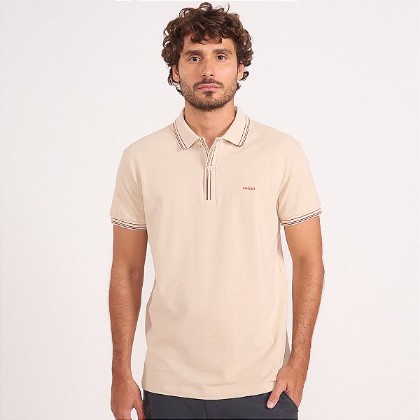 Camisa Polo Colcci Piquet Faixas In26 Bege Masculino