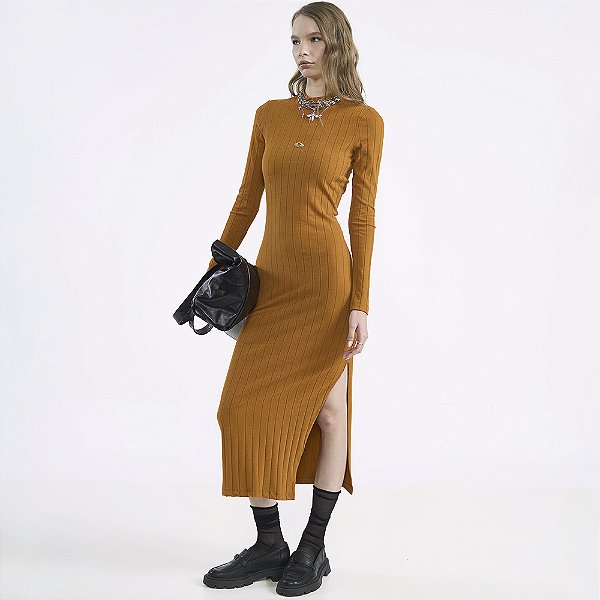 Vestido Super Mid Colcci Canelado In26 Amarelo Feminino
