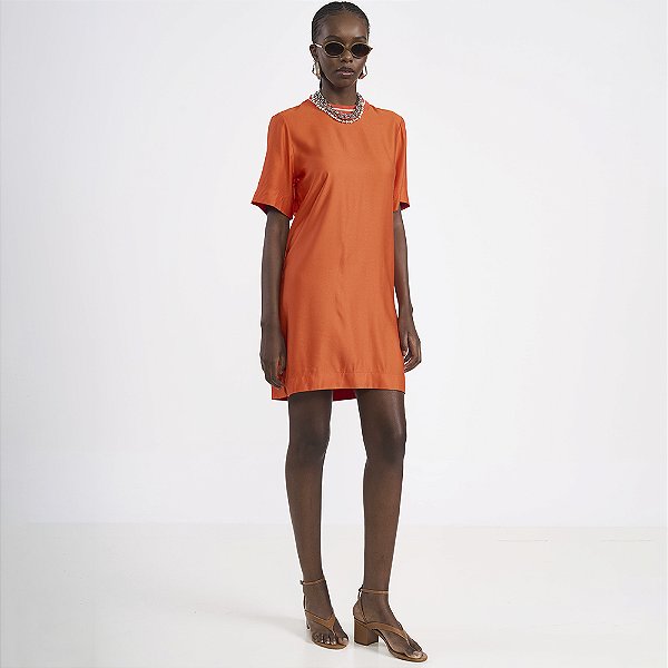 Vestido Curto Colcci Tshirt In26 Laranja Feminino