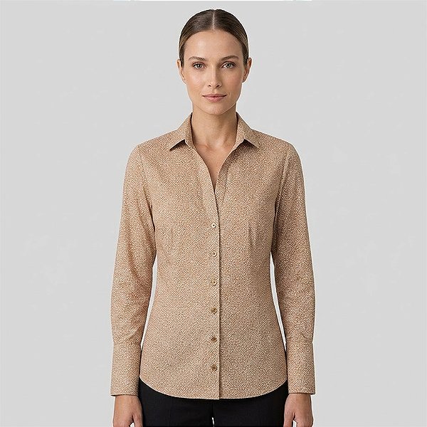 Camisa Dudalina Slim Est Folhagem In26 Bege Feminino