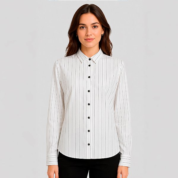 Camisa Dudalina Sf Ft Listrado In26 Off White Feminino