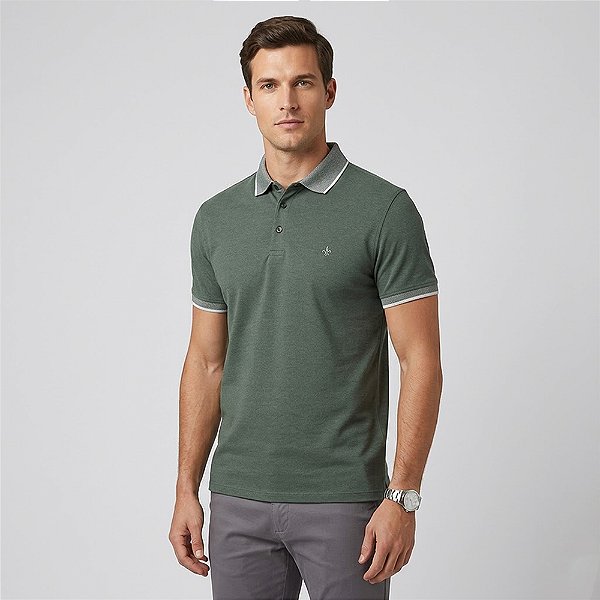 Camisa Polo Dudalina Piquet Binado In26 Verde Masculino