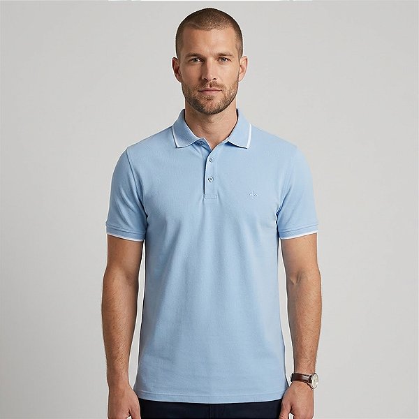 Camisa Polo Dudalina Piquet Binado In26 Azul Masculino