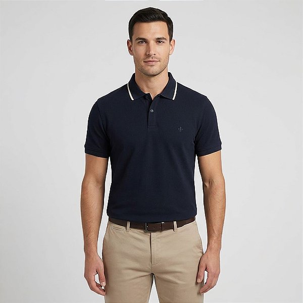 Camisa Polo Dudalina Frisos Relevo In26 Marinho Masculino