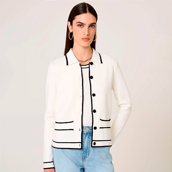 Casaco Tricot Dudalina Mara In26 Off White Feminino