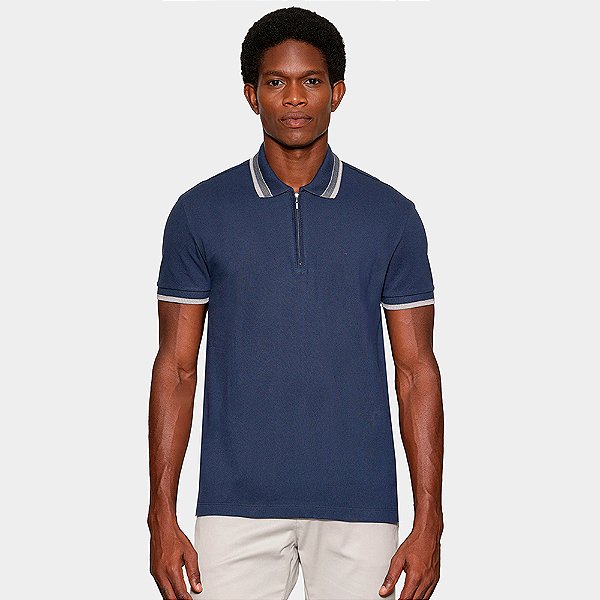 Camisa Polo Aramis Piquet Zip In26 Azul Masculino
