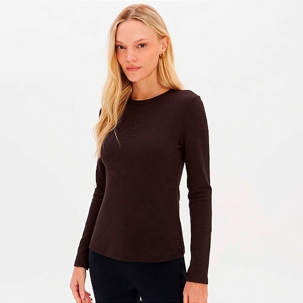 Blusa Easy Lança Perfume Justa Jacquard In26 Marrom Feminino