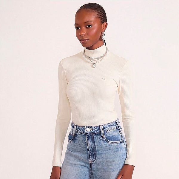 Blusa Canelado Colcci Gola Alta In26 Off White Feminino