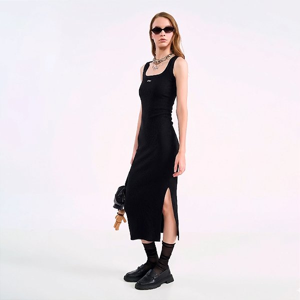 Vestido Super Mid Colcci Canelado In26 Preto Feminino