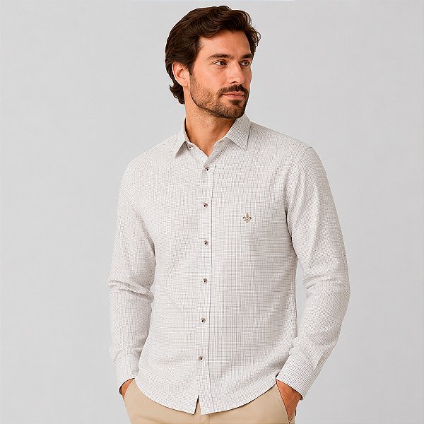 Camisa Dudalina Xadrez Milano In26 Branco Masculino
