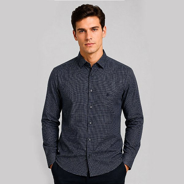 Camisa Slim Dudalina Maquinetada In26 Marinho Masculino