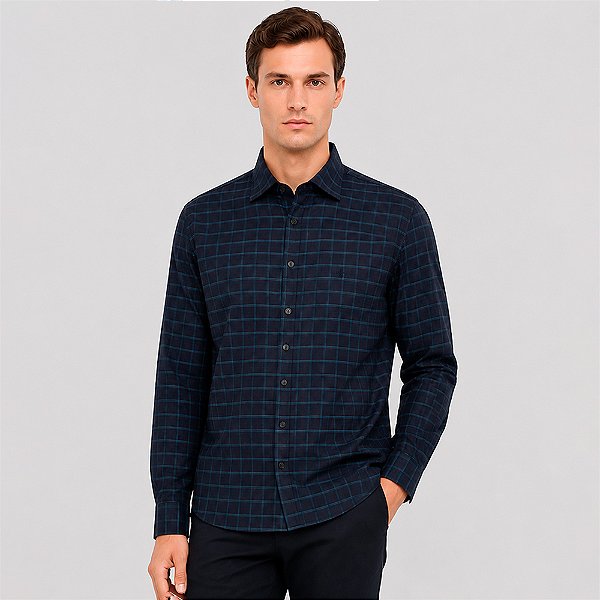 Camisa Dudalina Comfort Oxford Xadrez In26 Marinho Masculino