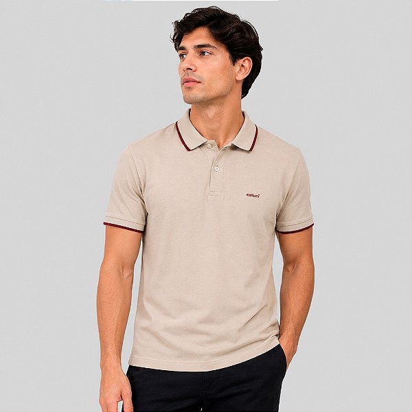 Camisa Polo Colcci Piquet 1 Listra In26 Bege Masculino