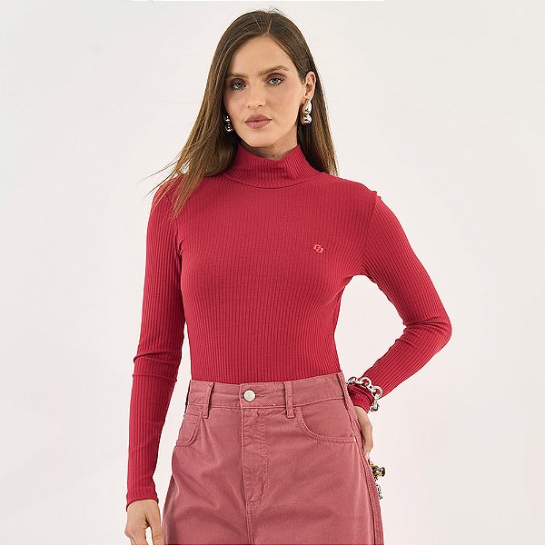Blusa Canelado Colcci Gola Alta In26 Vermelho Feminino