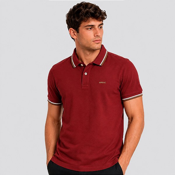 Camisa Polo Colcci Piquet 3 Listras In26 Vermelho Masculino