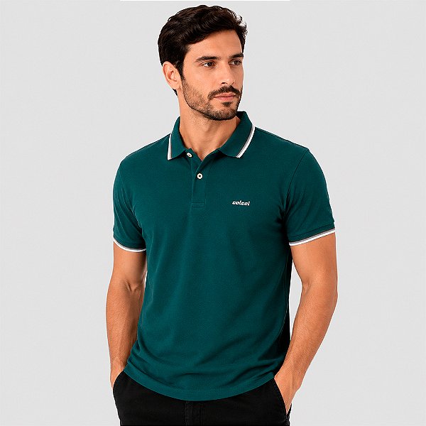 Camisa Polo Colcci Piquet 3 Listras In26 Verde Masculino