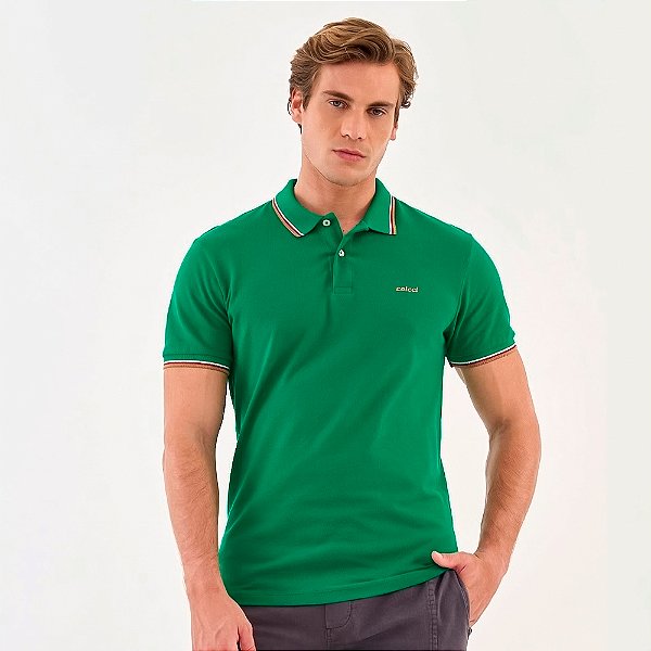 Camisa Polo Colcci 3 Lines Ou26 Verde Masculino