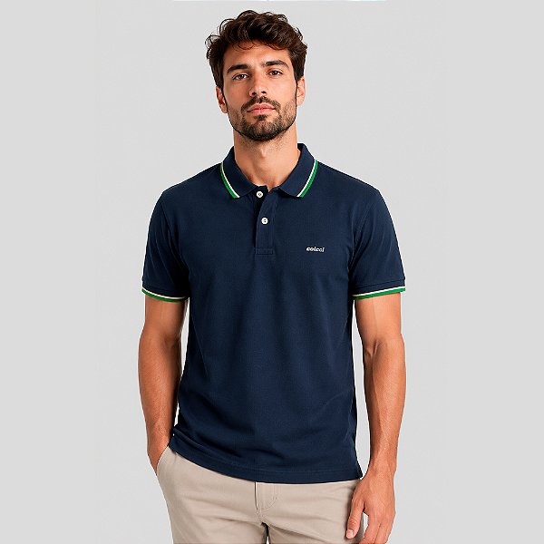 Camisa Polo Colcci 2 Lines Ou26 Azul Life Masculino