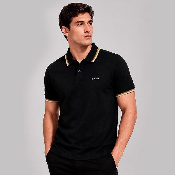 Camisa Polo Colcci Piquet 3 Listras In26 Preto Masculino