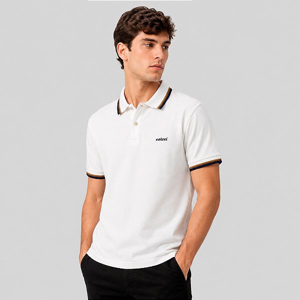 Camisa Polo Colcci Piquet 3 Listras In26 Off White Masculino