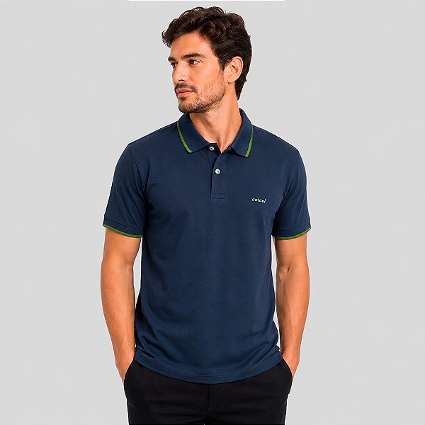 Camisa Polo Colcci Piquet 1 Listra In26 Marinho Masculino