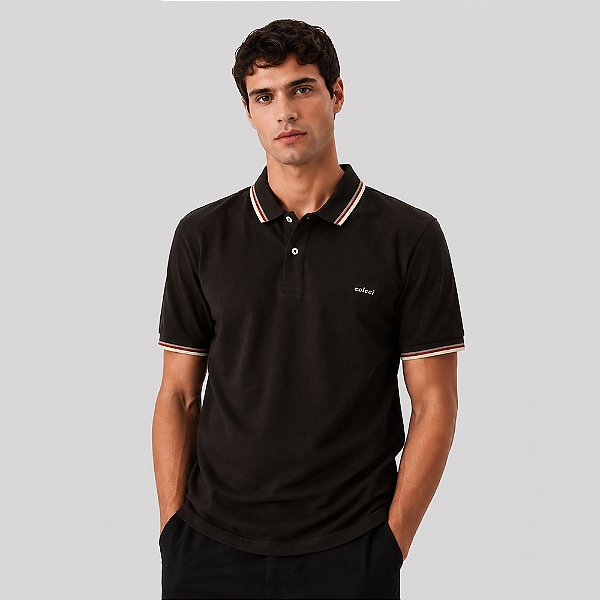 Camisa Polo Colcci Piquet 3 Listras In26 Marrom Masculino