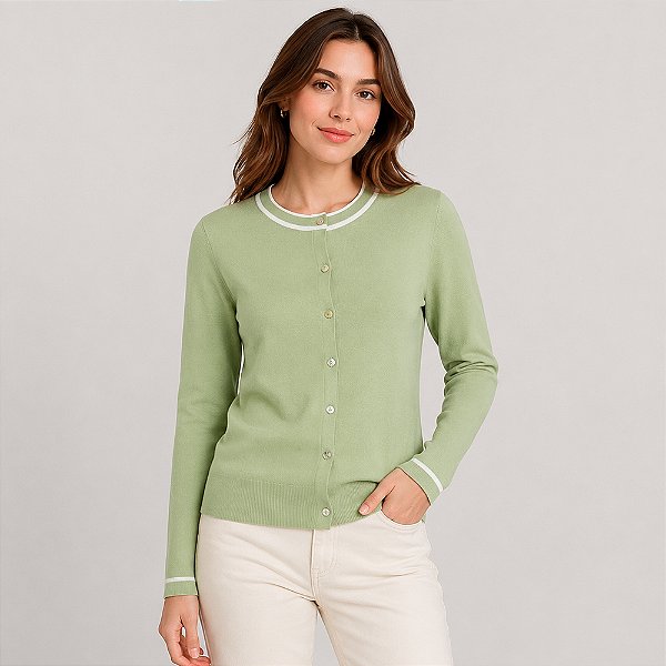 Cardigan Dudalina Friso Mara Pr27 Verde Feminino