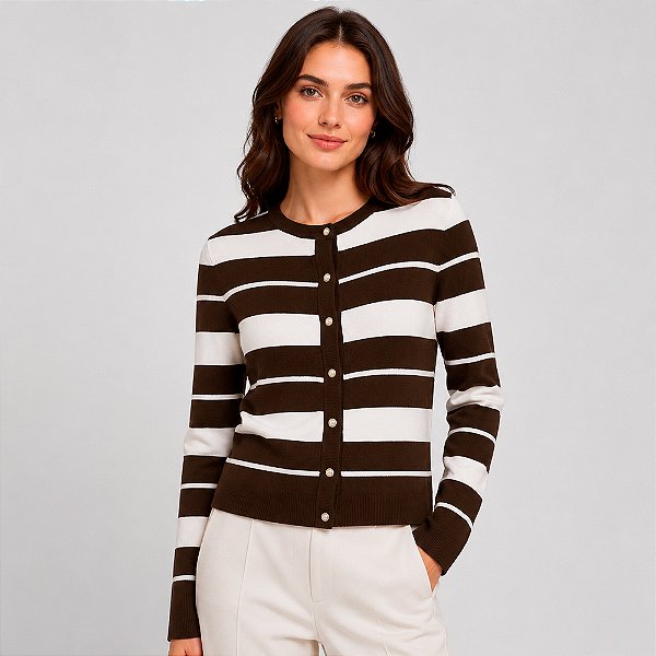 Cardigan Tricot Dudalina Lina Pr27 Marrom Feminino