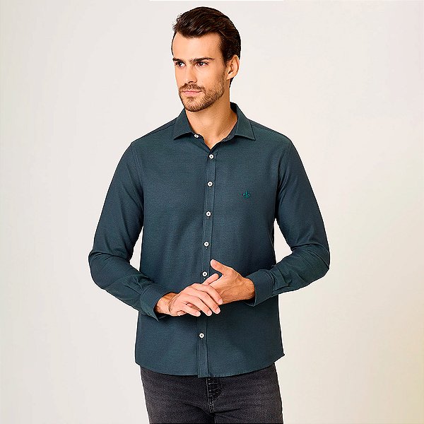 Camisa Slim Dudalina Slim Oxford Pr27 Verde Masculino