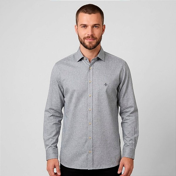 Camisa Dudalina Comfort Melange Pr27 Cinza Masculino