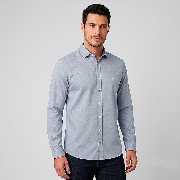 Camisa Dudalina Comfort Melange Pr27 Azul Masculino