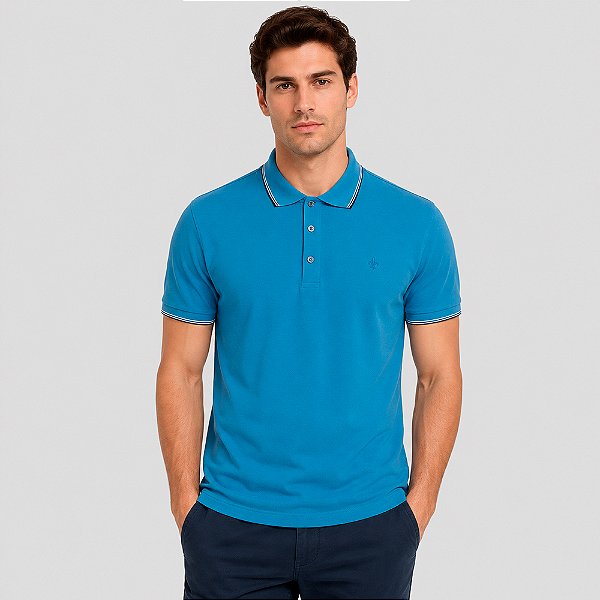 Camisa Polo Dudalina Frisos Degrade Mid Pr27 Azul Masculino
