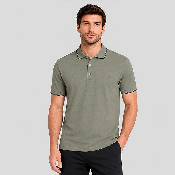 Camisa Polo Dudalina Frisos Degrade Pr27 Verde Masculino