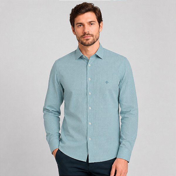 Camisa Slim Dudalina Slim Tricoline Vic Pr27 Azul Masculino