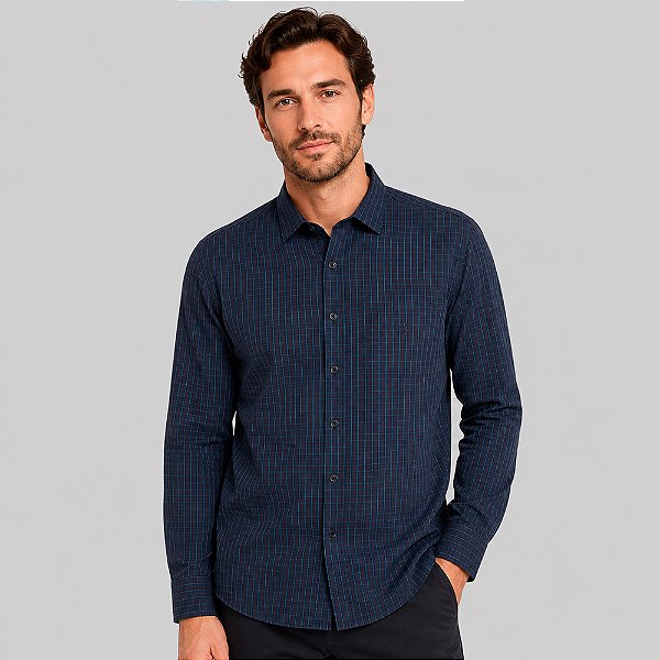 Camisa Slim Dudalina Slim Tricoline X Pr27 Marinho Masculino