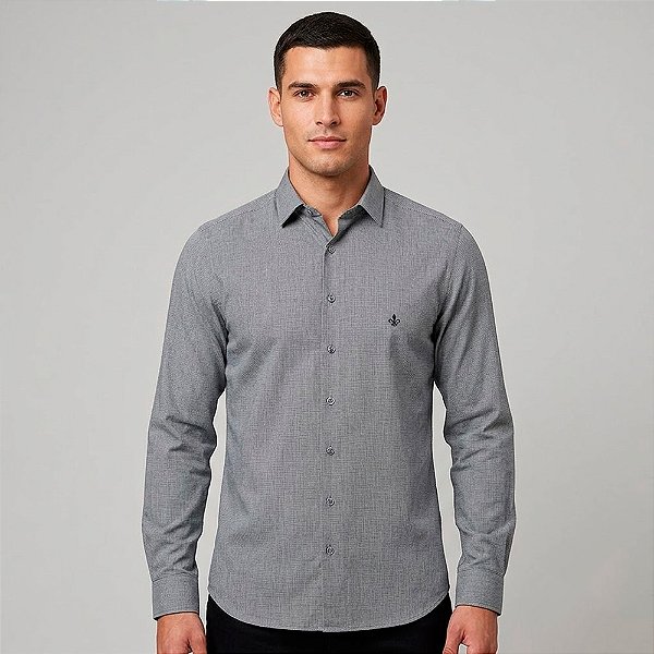 Camisa Dudalina Milano Micro Vichy Pr27 Cinza Masculino