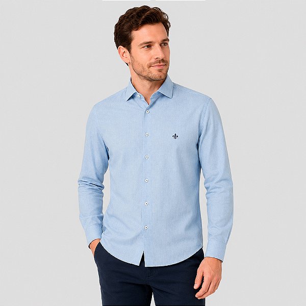 Camisa Slim Dudalina Tricoline Pr27 Azul Masculino