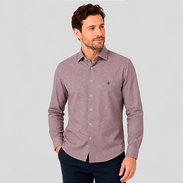 Camisa Slim Dudalina Oxford Pr27 Bordô Masculino