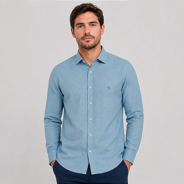 Camisa Slim Dudalina Slim Oxford Lisa Pr27 Azul Masculino