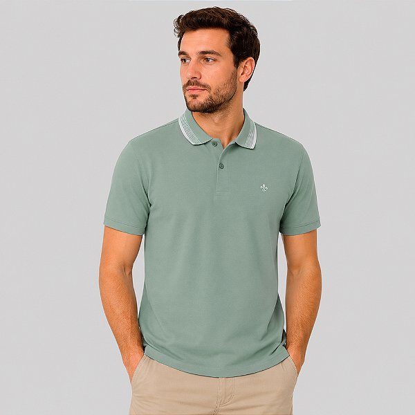 Camisa Polo Dudalina Gola Jacquard Pr27 Verde Masculino