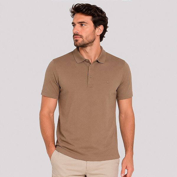 Camisa Polo Dudalina Malha Model Binada Pr27 Bege Masculino